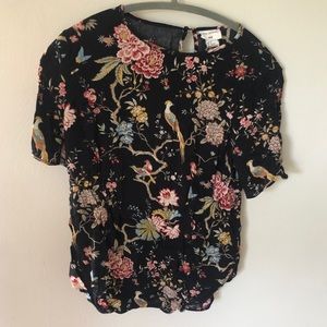 GP&J Baker x H&M black blouse with birds and flowers